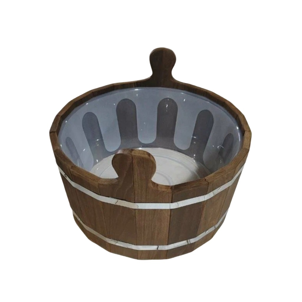 Ушат для бани и сауны, Банная линия 12-846, объем 10 л, Термолипа, вставка из пластика, дерево