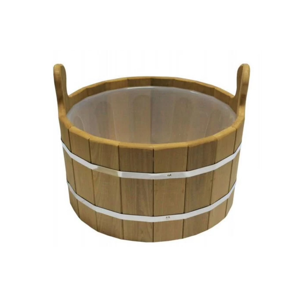Ушат для бани и сауны, Банная линия 12-846, объем 10 л, Термолипа, вставка из пластика, дерево