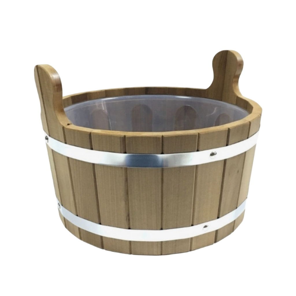 Ушат для бани и сауны, Банная линия 12-846, объем 10 л, Термолипа, вставка из пластика, дерево