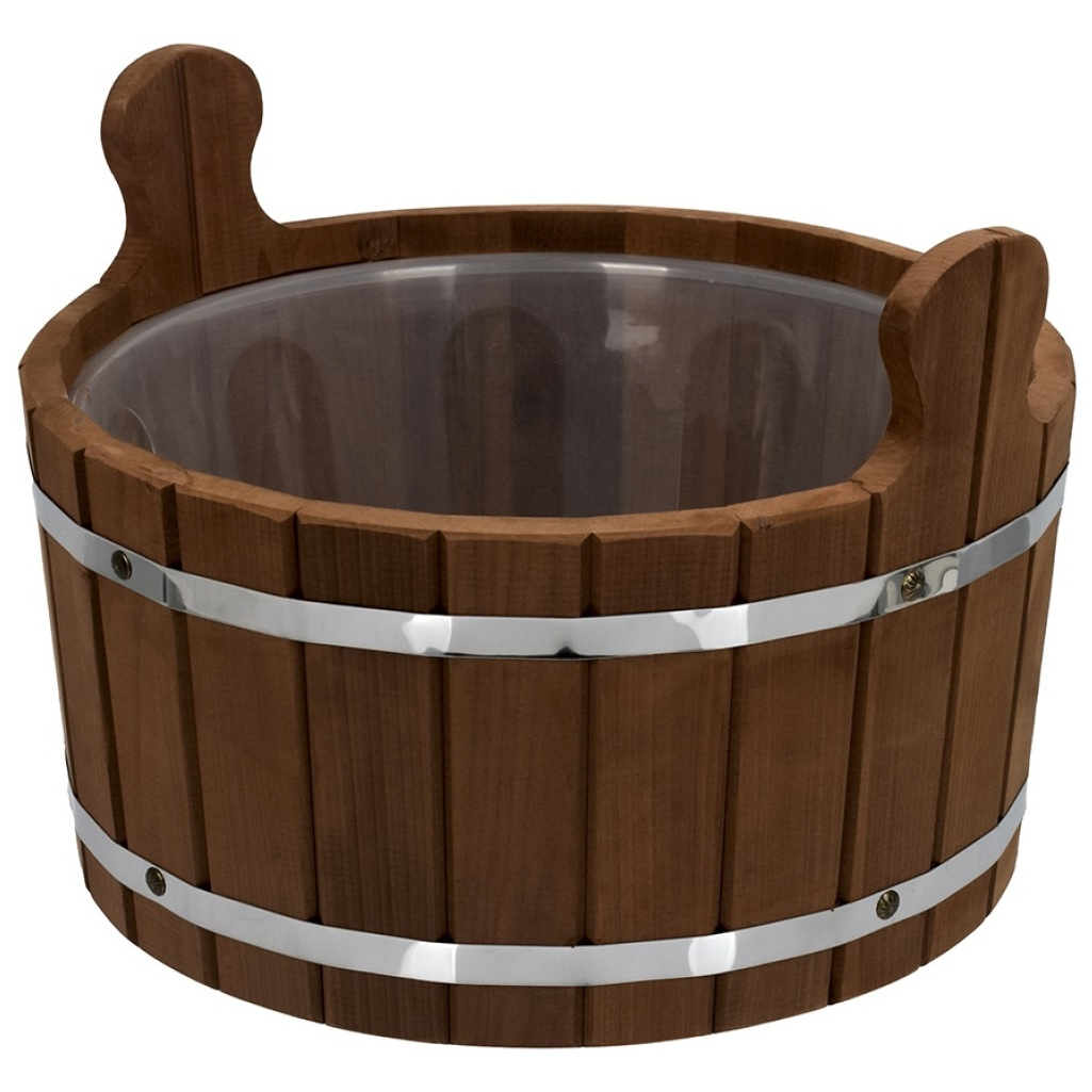 Ушат для бани и сауны, Банная линия 12-846, объем 10 л, Термолипа, вставка из пластика, дерево