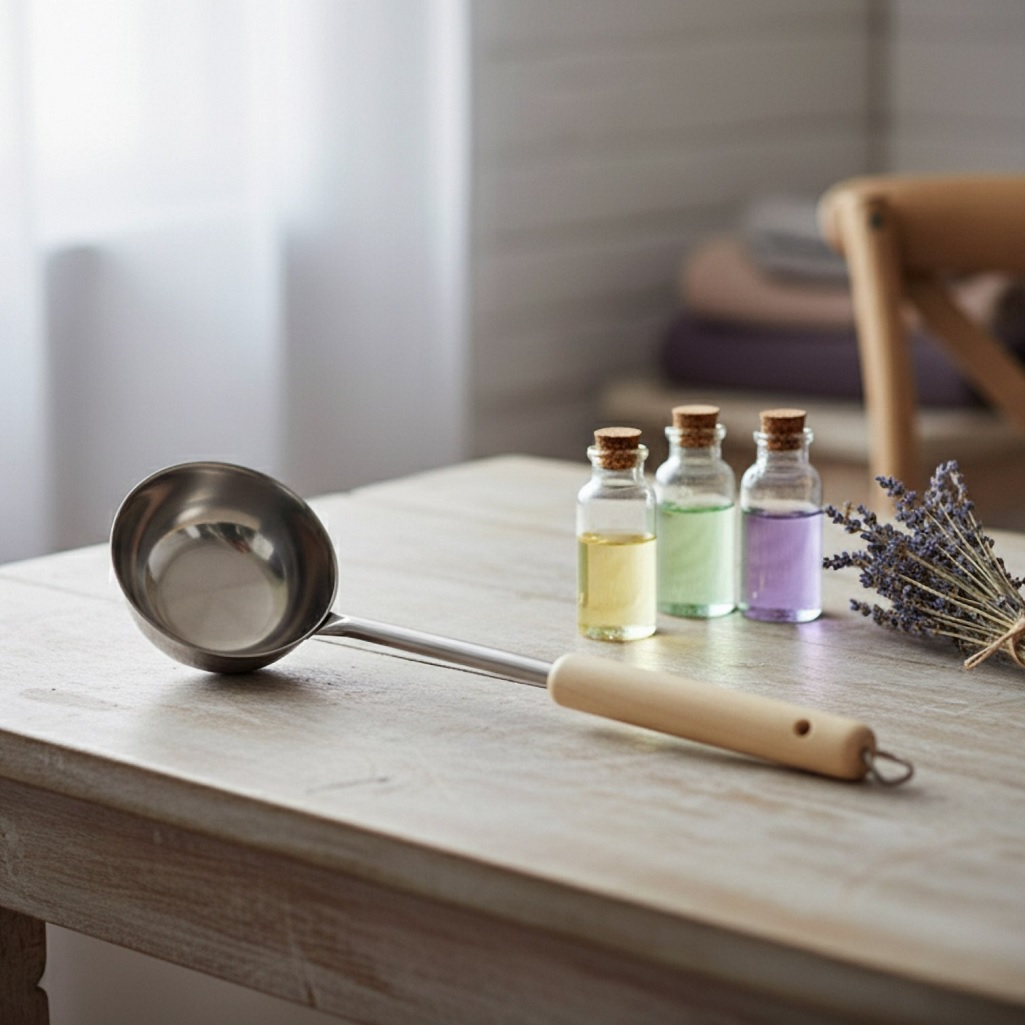 Ковш из нержавеющей стали, 0.9 л, 400 мм, деревянная ручка, серебро