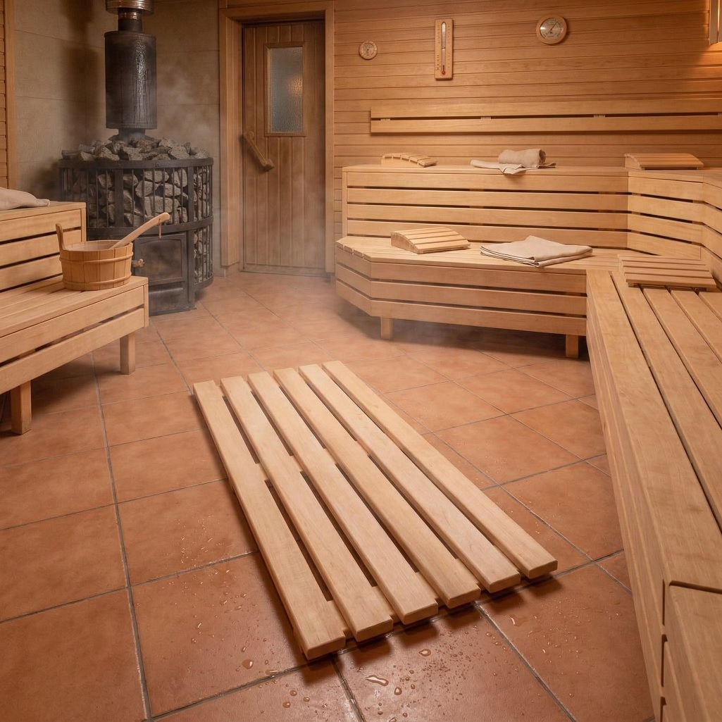 Решетка на пол, дерево Липа, для бани и сауны, бежевая, 600х1100 мм