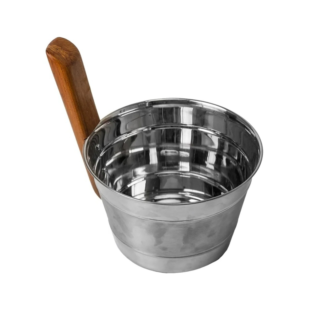 Ушат из нержавеющей стали 3 литра, ручка дерево, серебристый