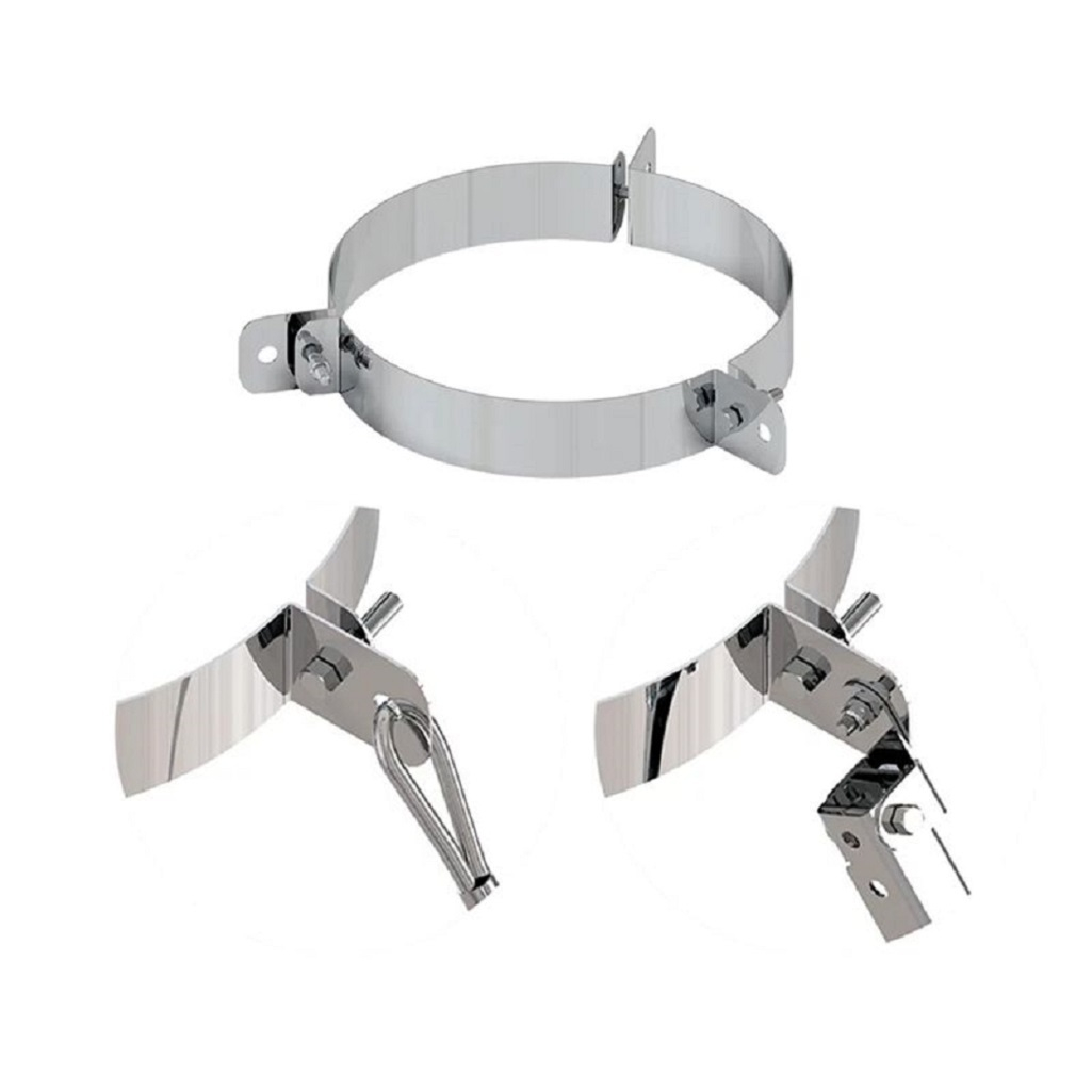 Хомут для дымохода составной Ferrum f5044 d 210 мм, обжимной, под растяжку, сталь 1 мм