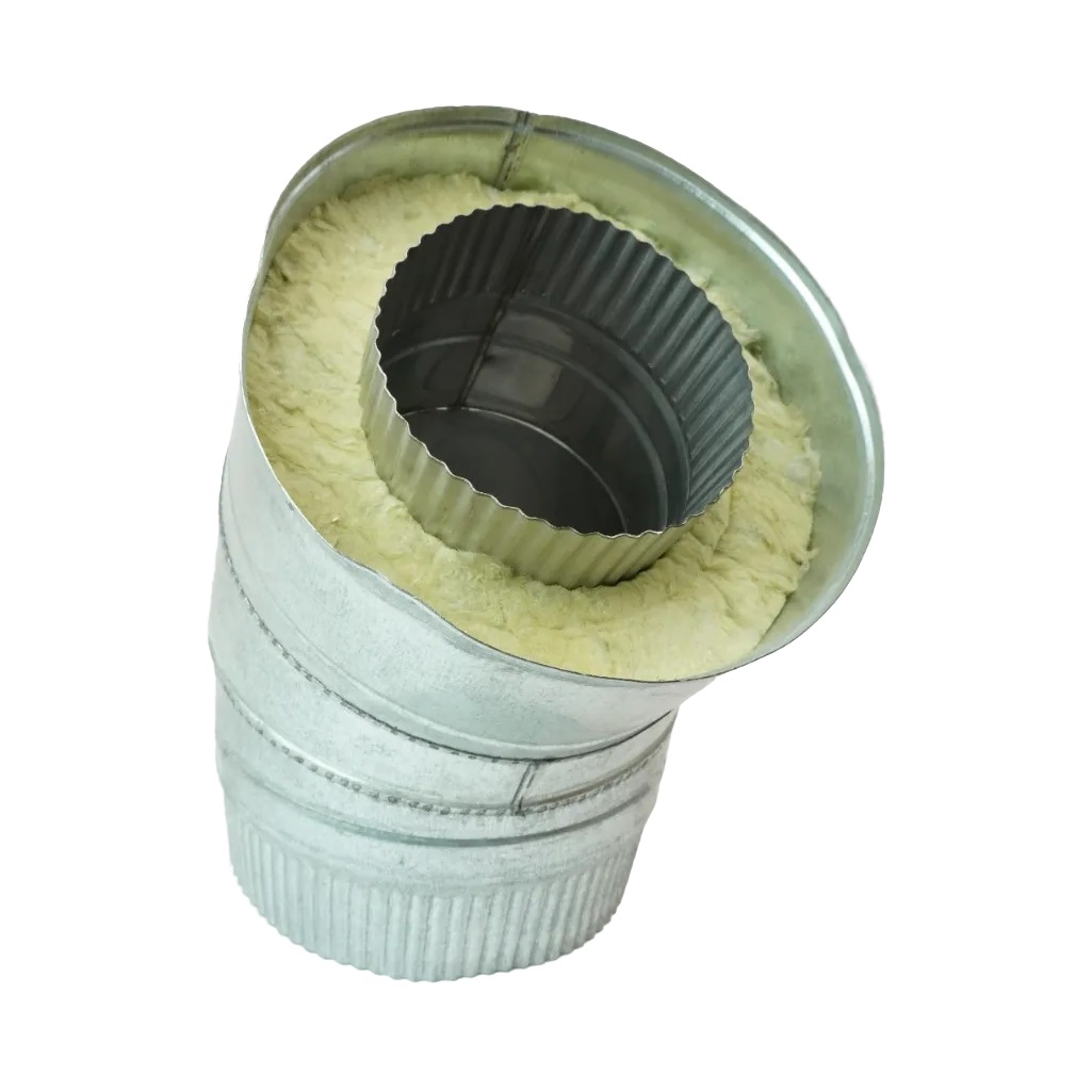 Отвод (угол) дымохода 120х200 мм, угол 45 гр., оцинкованная сталь 0.5 мм, сэндвич-конструкция  