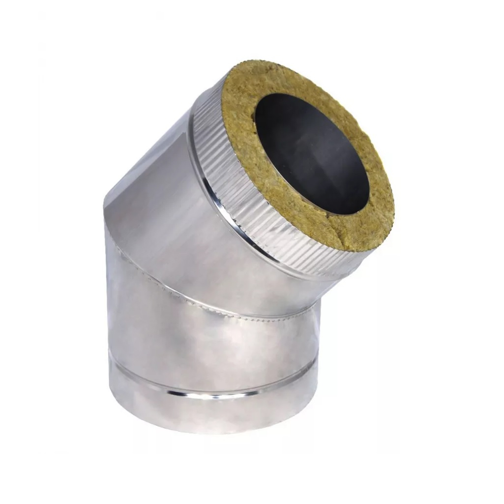 Отвод (угол) дымохода 120х200 мм, угол 45 гр., оцинкованная сталь 0.5 мм, сэндвич-конструкция  