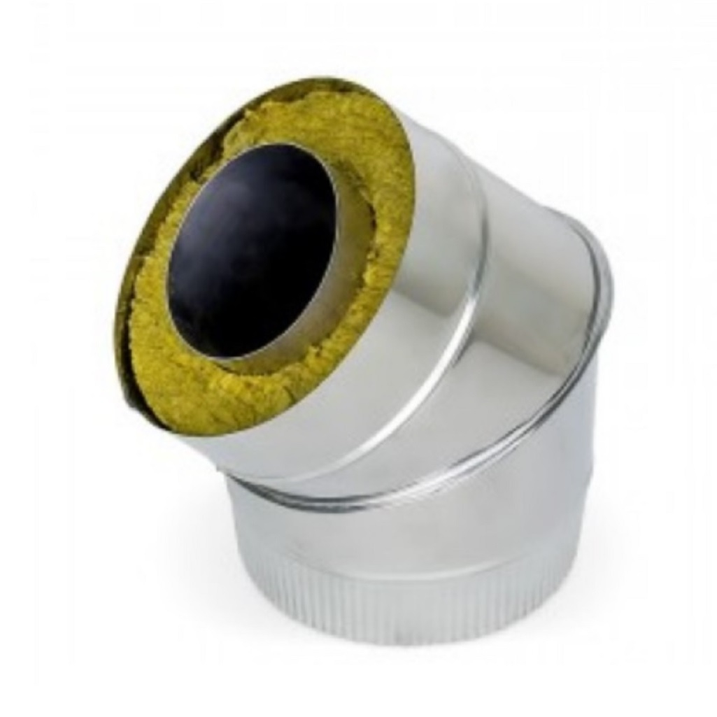 Отвод (угол) дымохода 120х200 мм, угол 45 гр., оцинкованная сталь 0.5 мм, сэндвич-конструкция  