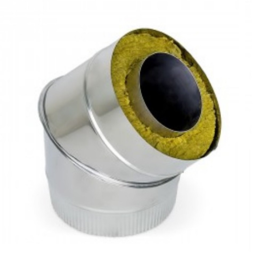 Отвод (угол) дымохода 120х200 мм, угол 45 гр., оцинкованная сталь 0.5 мм, сэндвич-конструкция  