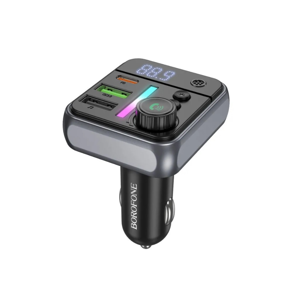 Автомобильный FM-трансмиттер Borofone BC50, Bluetooth 5.4, USB 2.0, USB Type-C, черно-серый
