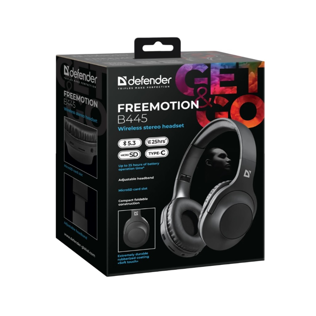 Наушники полноразмерные Defender B445 FreeMotion, bluetooth, черный