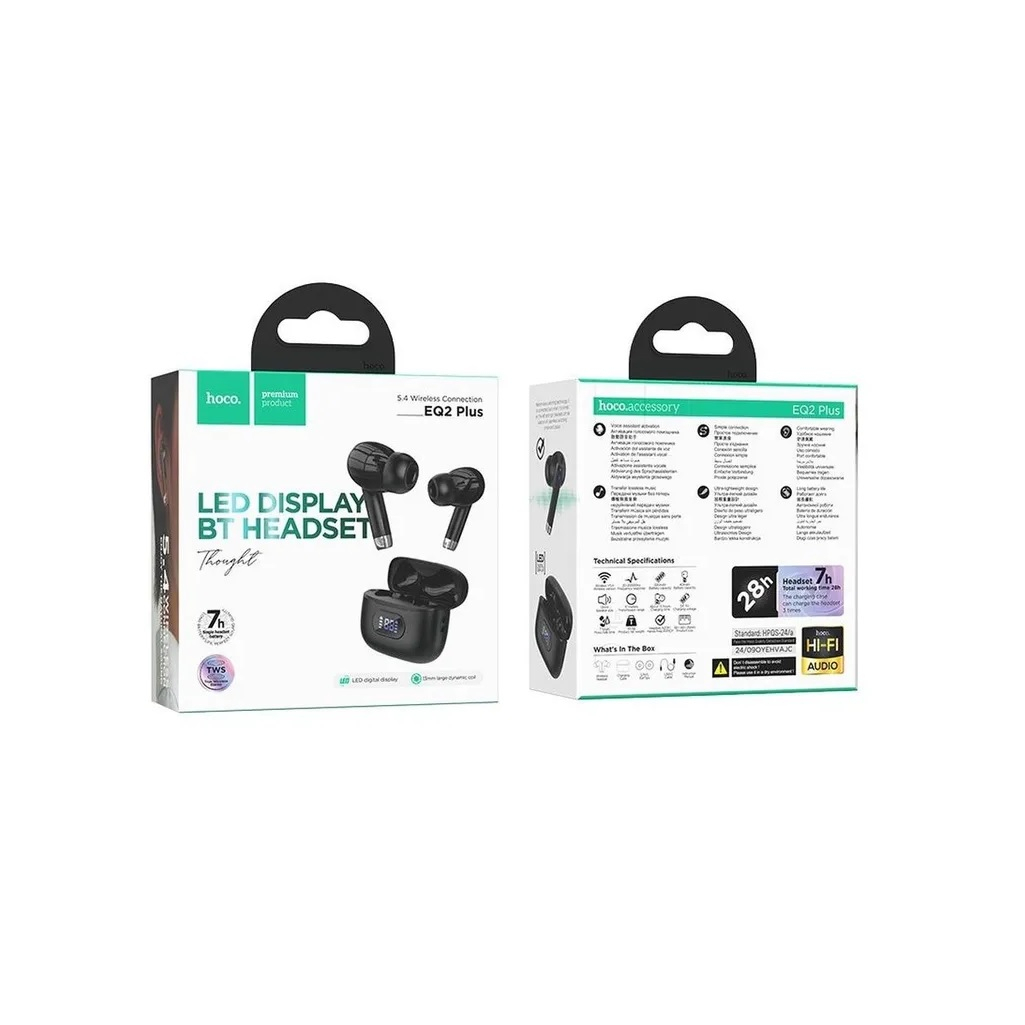 Наушники беспроводные Hoco EQ2 Plus, Для прослушивания музыки, сенсорное управление, черные