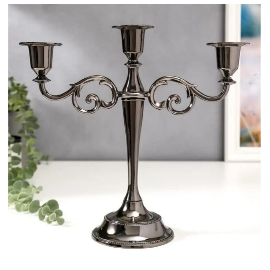 Подсвечник Лаконичность 279239, металл, на 3 свечи, цвет чёрный, хром, 10х25.5х27 см