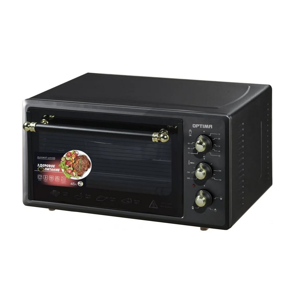 Мини-печь электрическая Optima MO-48BLR, цвет черный ретро, объем 48 л, 1.6 кВт