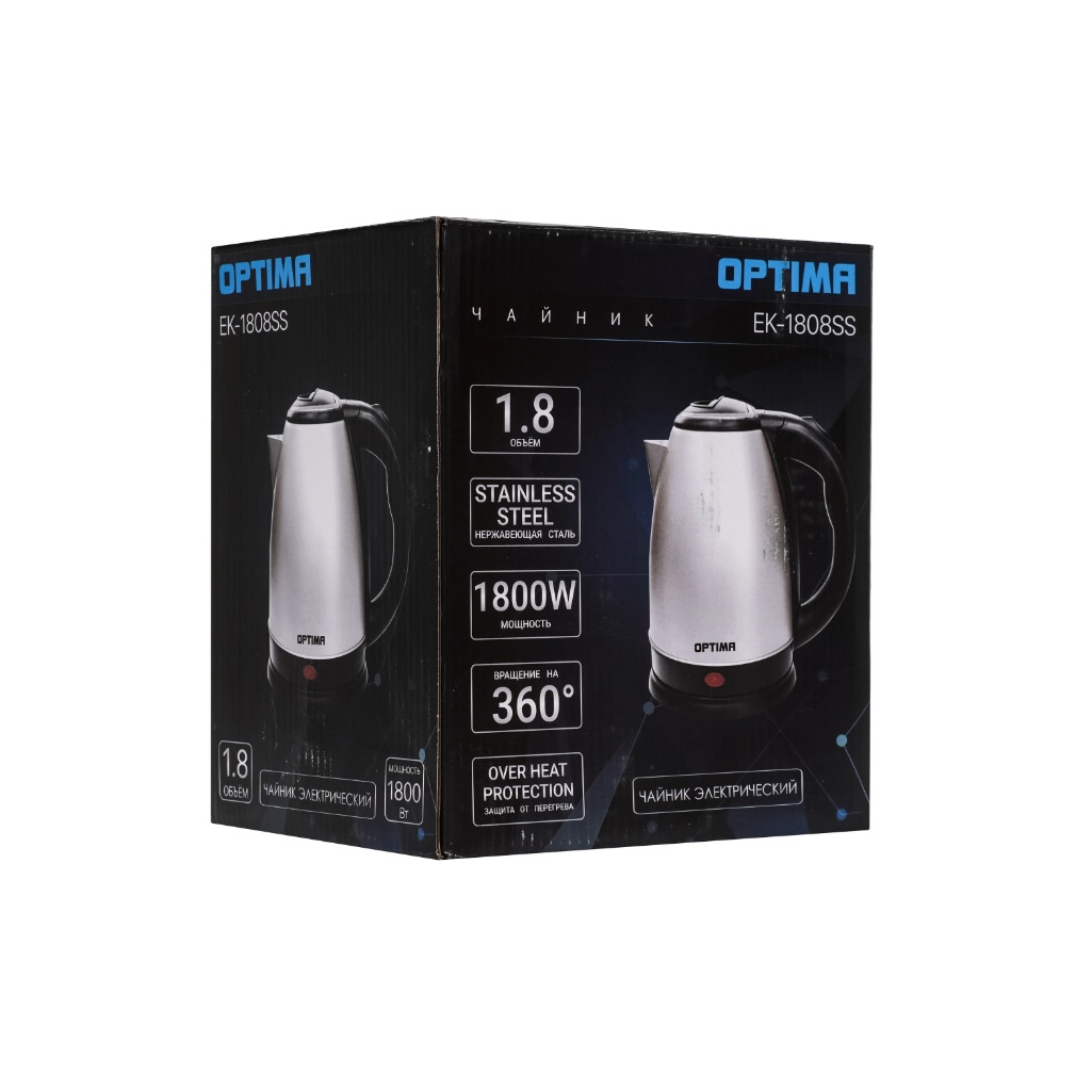 Чайник электрический Optima EK-1808SS, 1.8 л, 1800 Вт, поворот на 360 градусов, красный