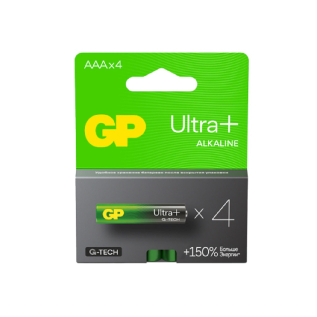 Элемент питания алкалиновый GP Ultra Plus LR03 блистер тип ААА, в упаковке 4 штуки