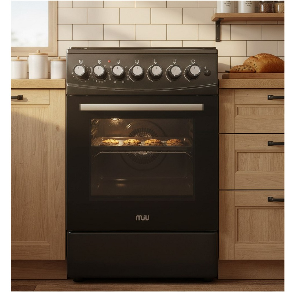 Плита комбинированная MIU Harisma 516S , цвет черный, объем электродуховки 52.8 л, откидная дверца