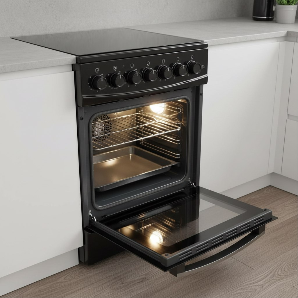 Плита комбинированная MIU Harisma 516S , цвет черный, объем электродуховки 52.8 л, откидная дверца