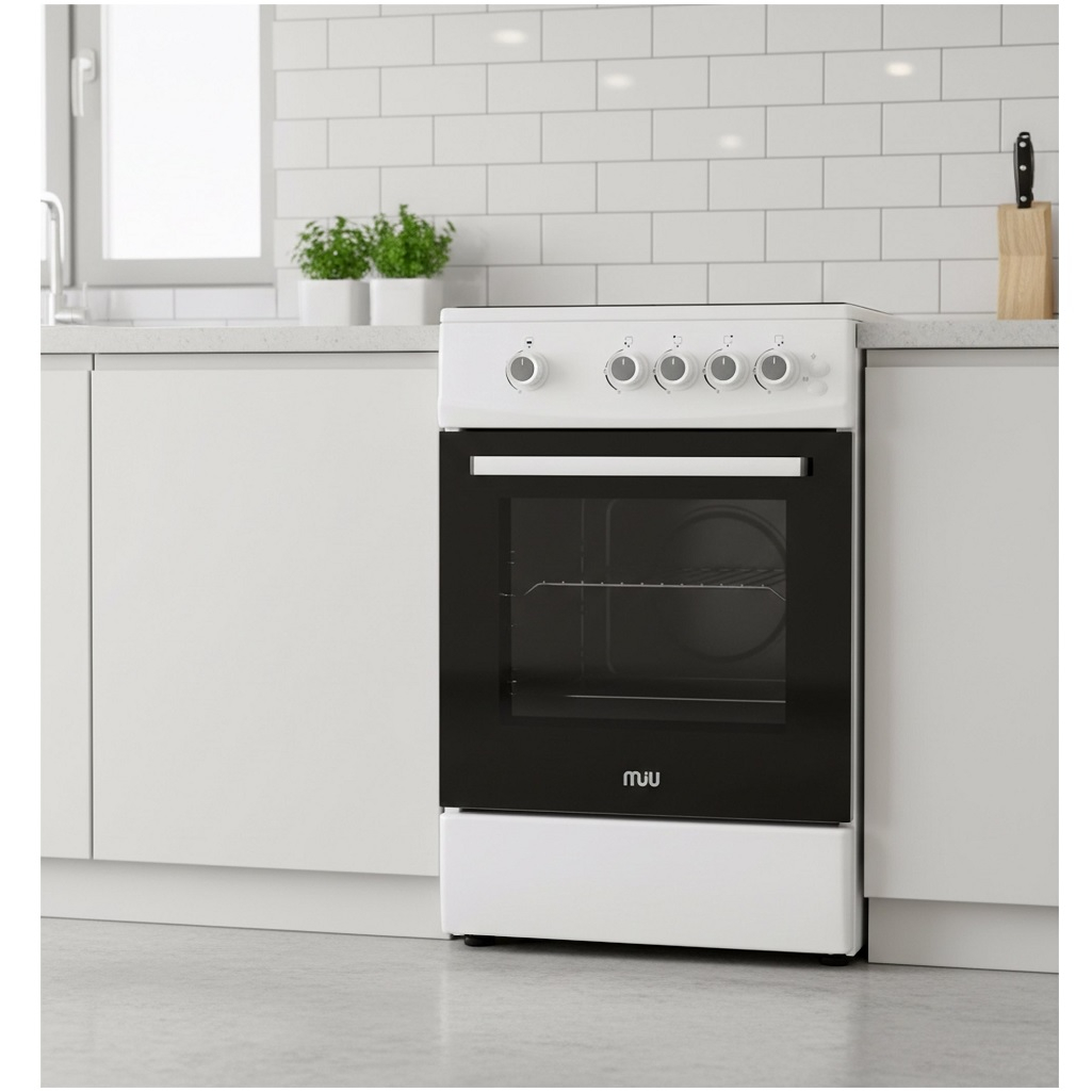 Плита комбинированная MIU UNO 51S, цвет белый, объем электродуховки 52.8 л, откидная дверца