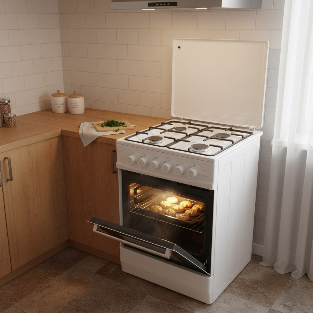 Плита комбинированная MIU UNO 51S, цвет белый, объем электродуховки 52.8 л, откидная дверца