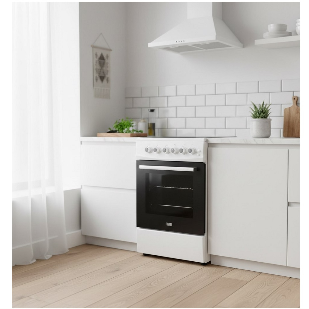 Плита комбинированная MIU UNO 51S, цвет белый, объем электродуховки 52.8 л, откидная дверца