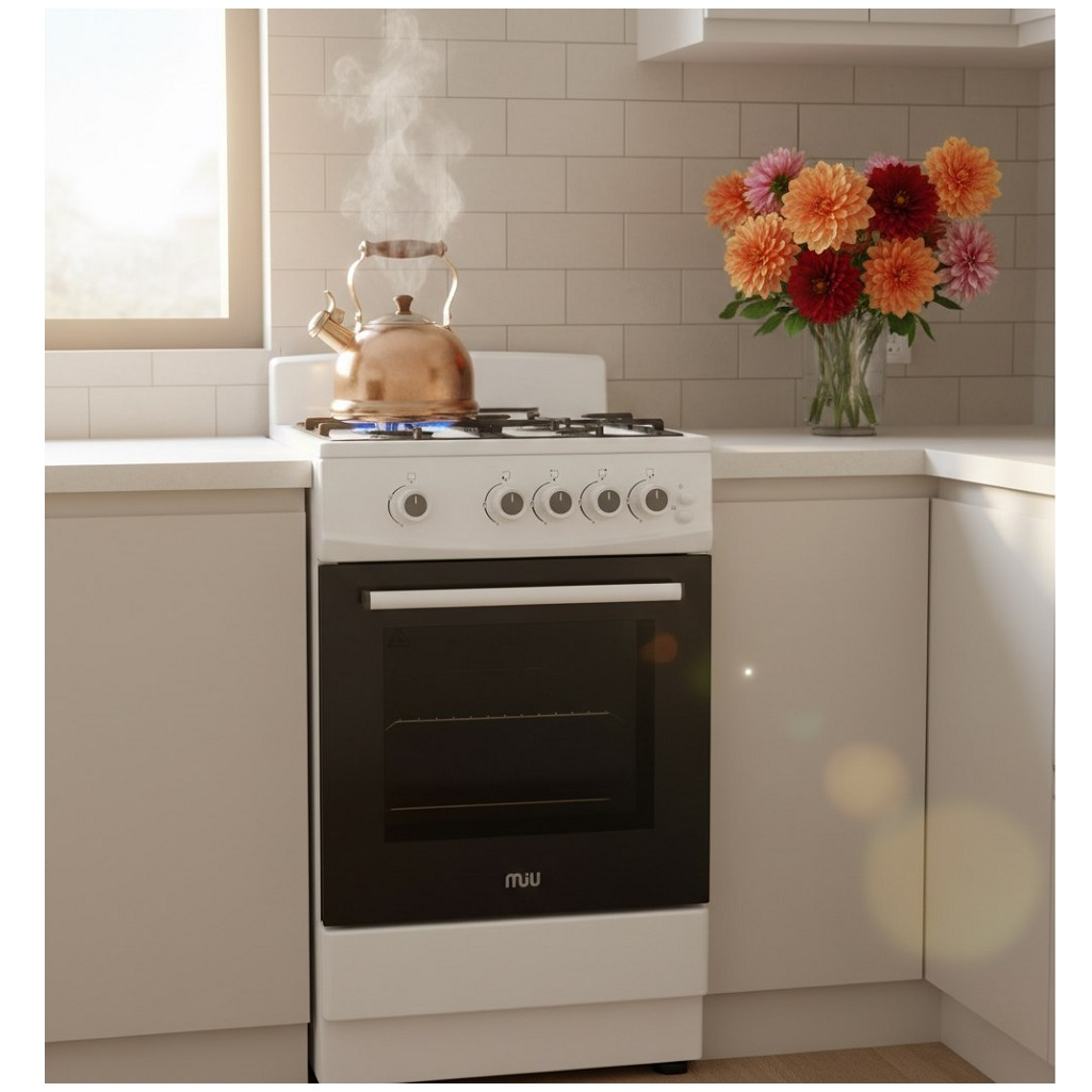 Плита комбинированная MIU UNO 51S, цвет белый, объем электродуховки 52.8 л, откидная дверца