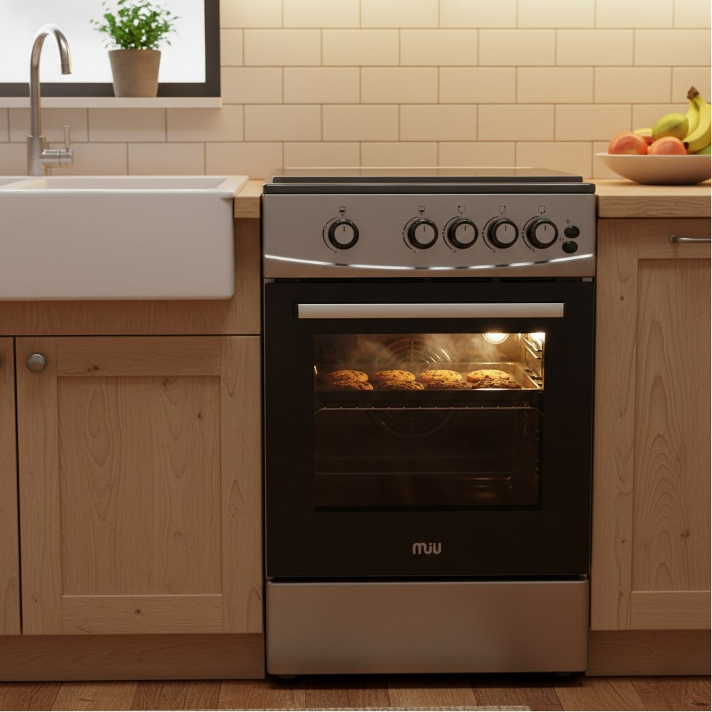 Плита комбинированная MIU UNO 51S, цвет серый, объем электродуховки 52.8 л, откидная дверца