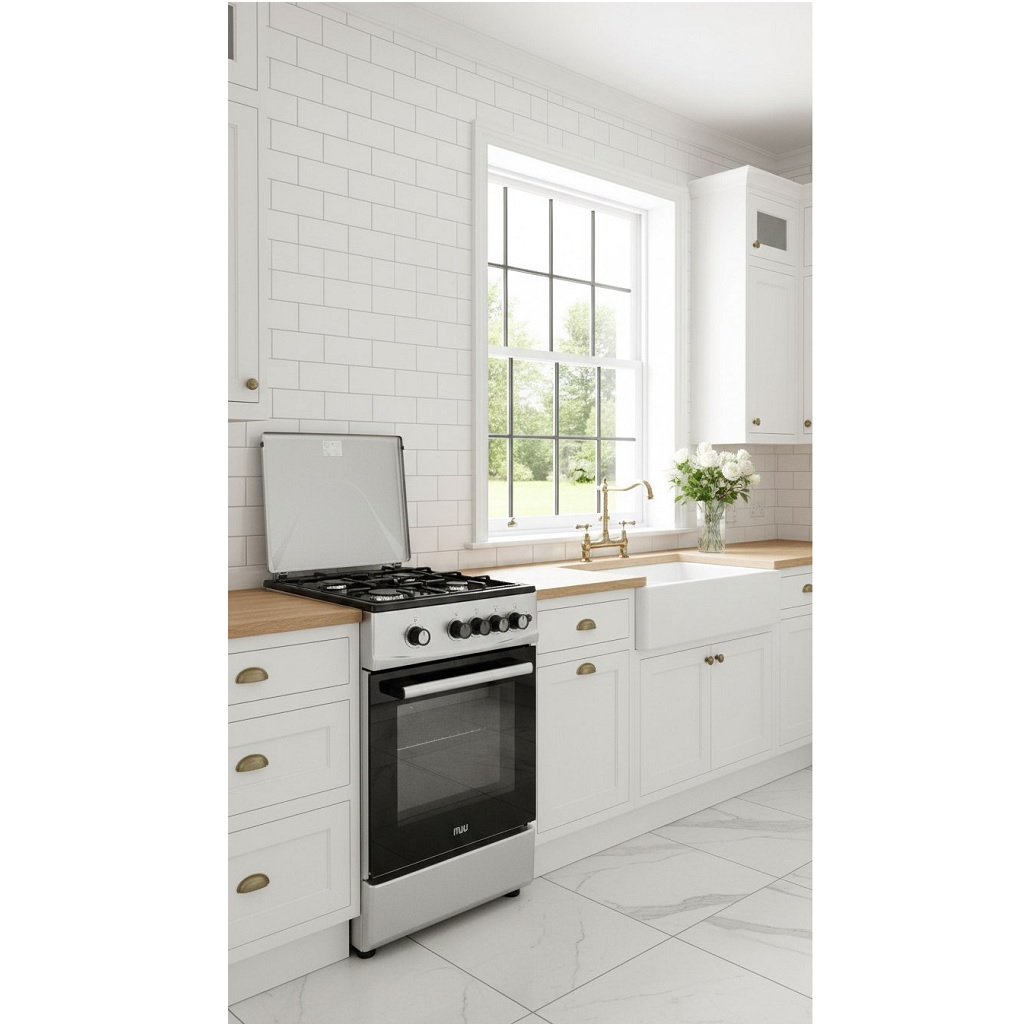 Плита комбинированная MIU UNO 51S, цвет серый, объем электродуховки 52.8 л, откидная дверца