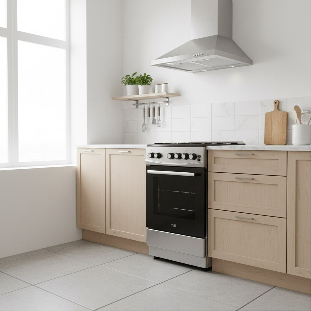 Плита комбинированная MIU UNO 51S, цвет серый, объем электродуховки 52.8 л, откидная дверца