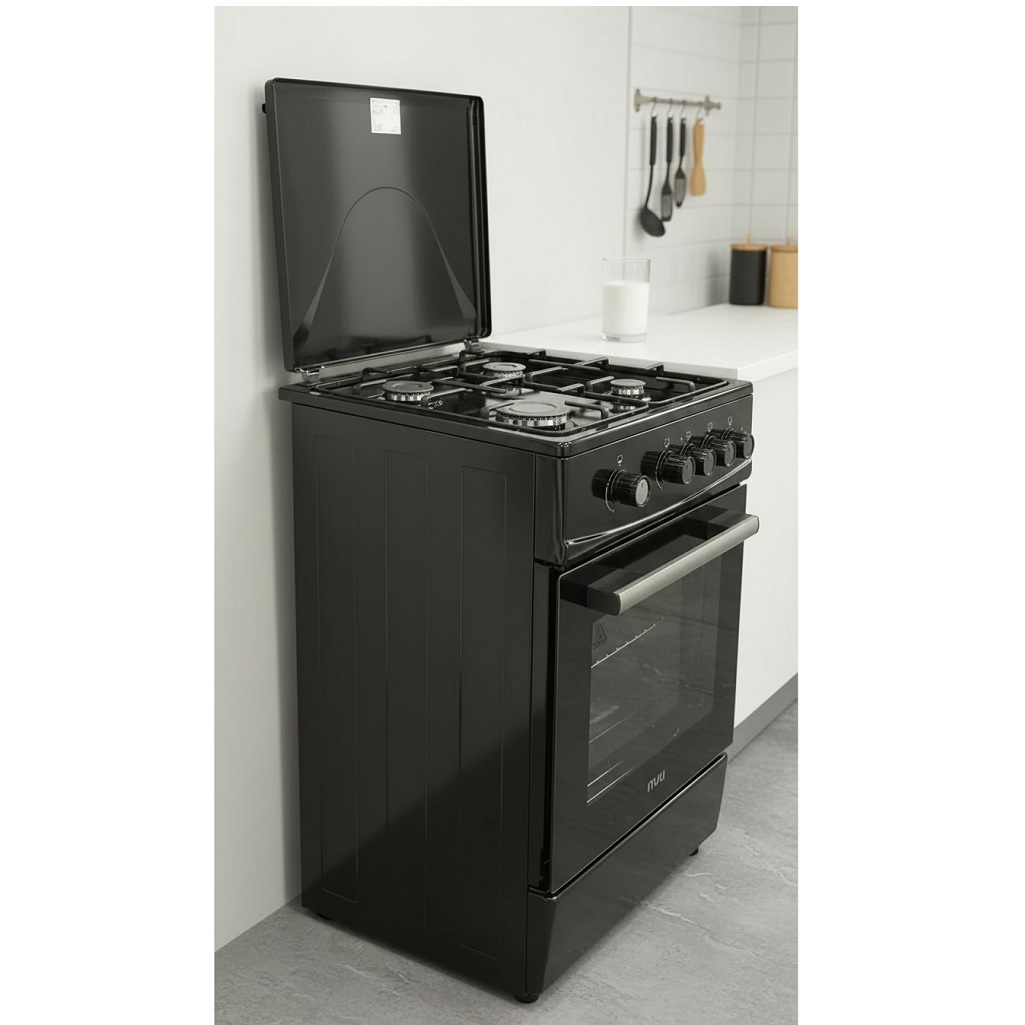 Плита комбинированная MIU UNO 51S, цвет черный, объем электродуховки 52.8 л, откидная дверца