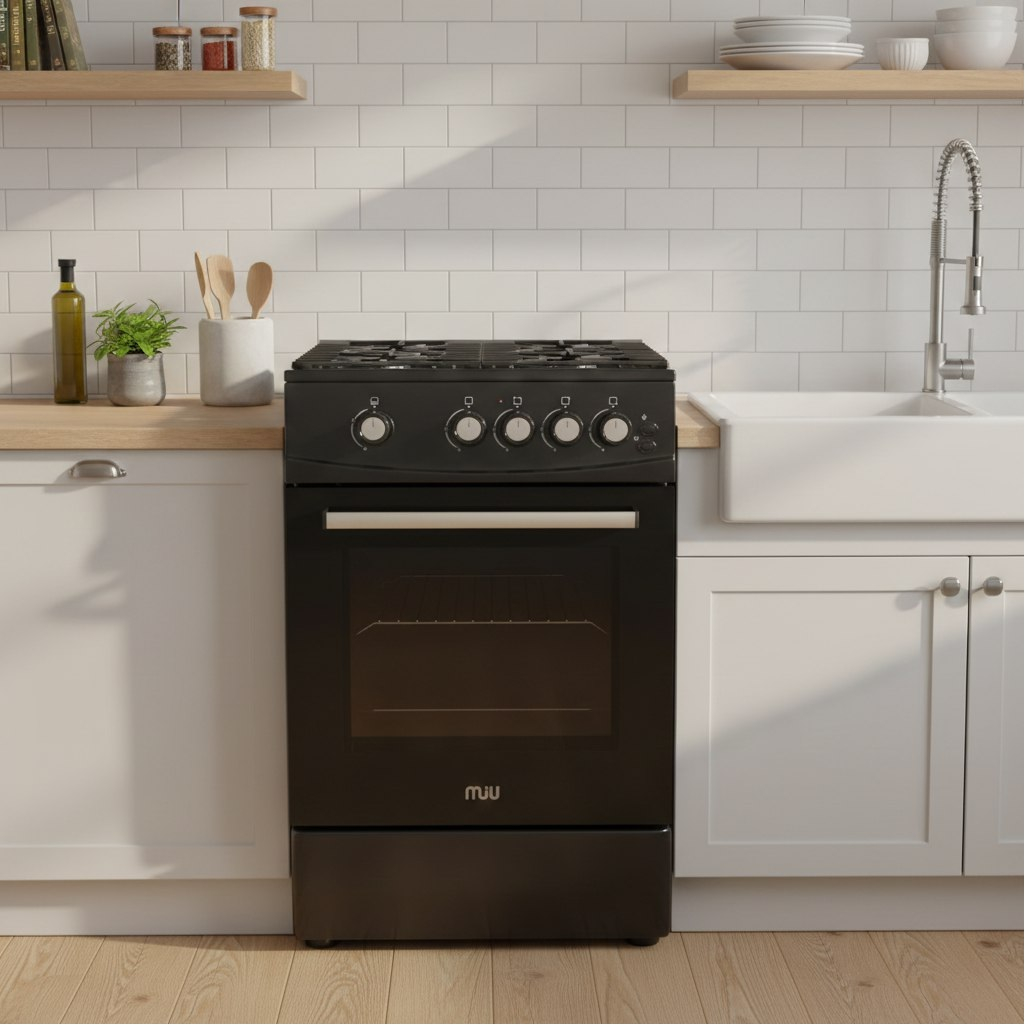 Плита комбинированная MIU UNO 51S, цвет черный, объем электродуховки 52.8 л, откидная дверца