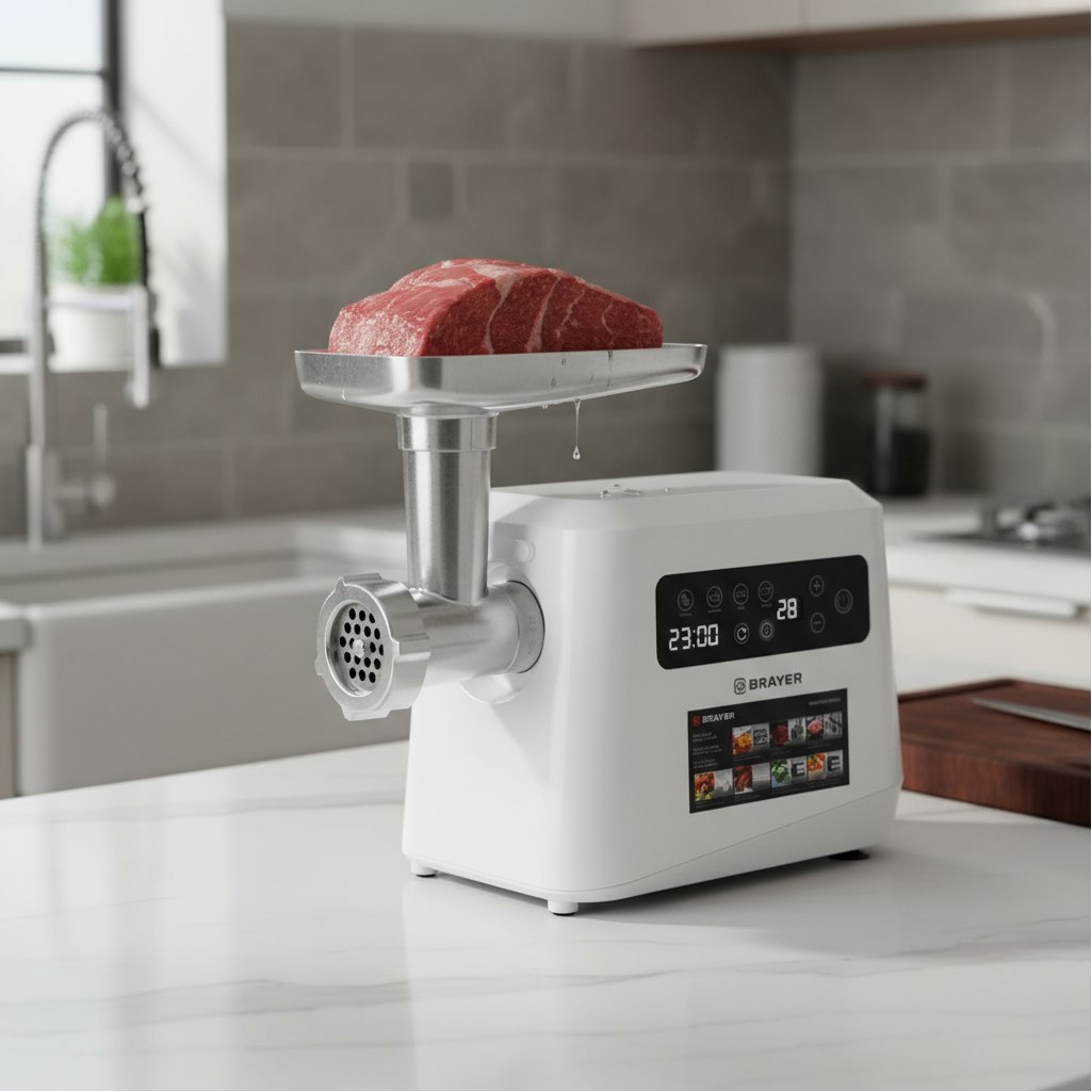 Мясорубка Brayer 1614BR, 3 диска, 8 насадок, реверс, 2 кг в мин, LED-дисплей, 2000 Вт