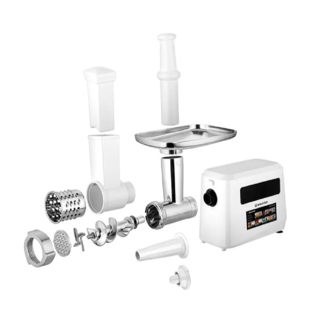 Мясорубка Brayer 1614BR, 3 диска, 8 насадок, реверс, 2 кг в мин, LED-дисплей, 2000 Вт