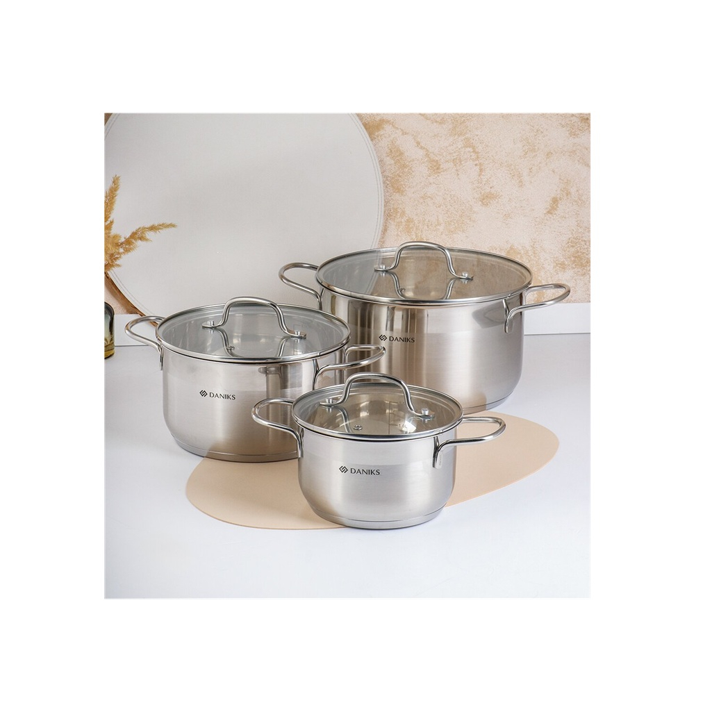Набор кастрюль Daniks Нолан нержавеющая сталь, индукция 1.9л, 3.6л, 6.1 л