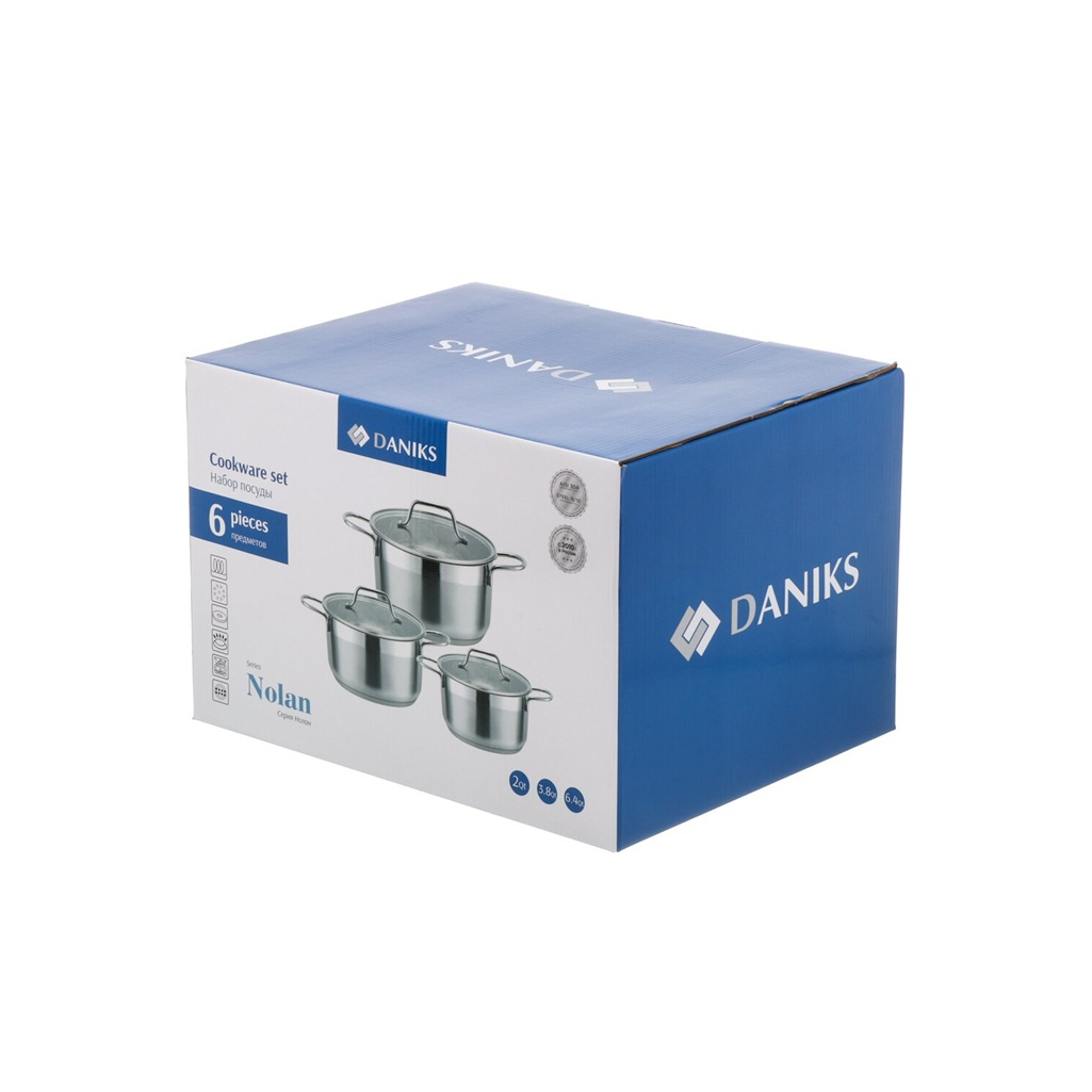 Набор кастрюль Daniks Нолан нержавеющая сталь, индукция 1.9л, 3.6л, 6.1 л