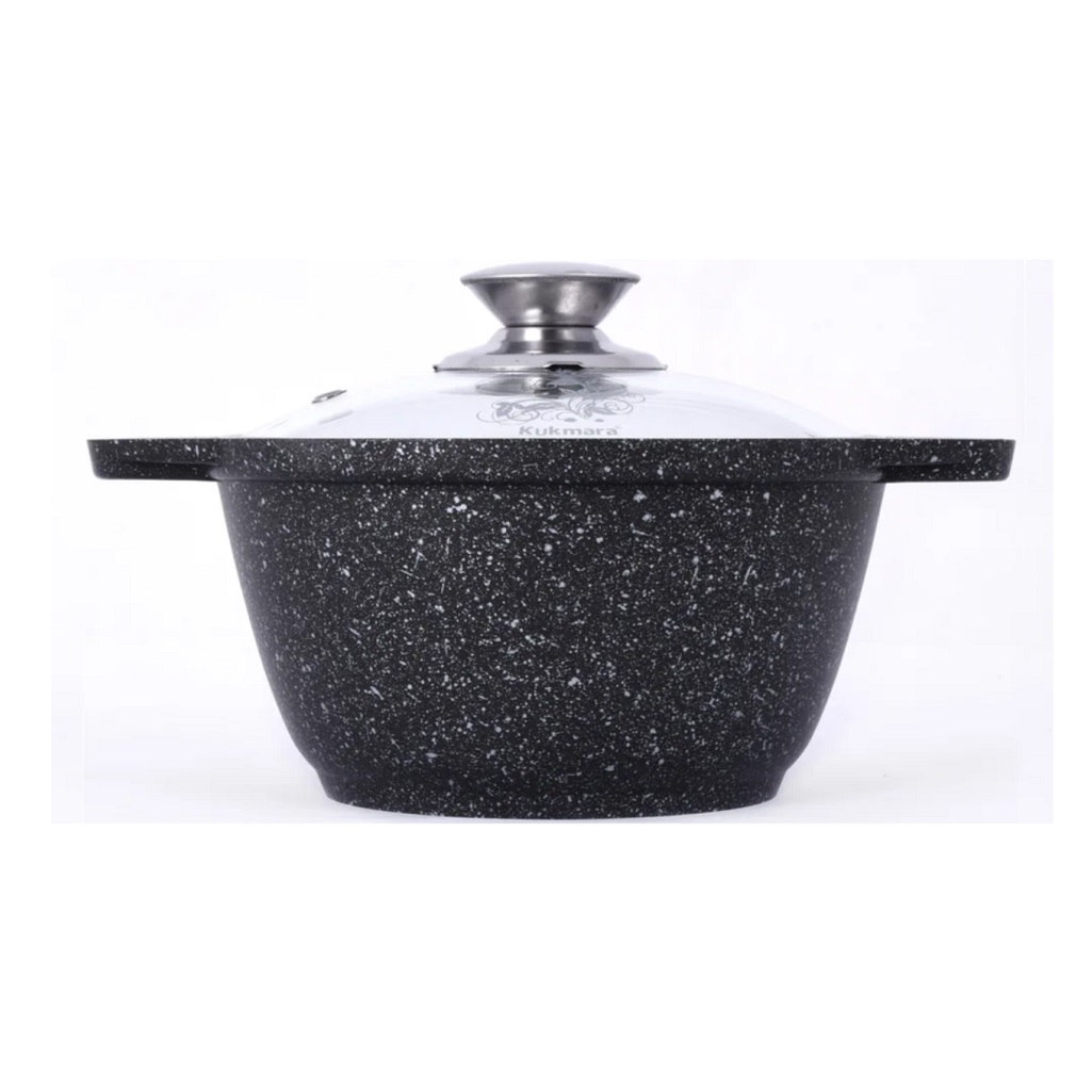 Кастрюля Kukmara КМТ12А со стеклянной крышкой, эргономичные ручки, тёмный мрамор, 1 л