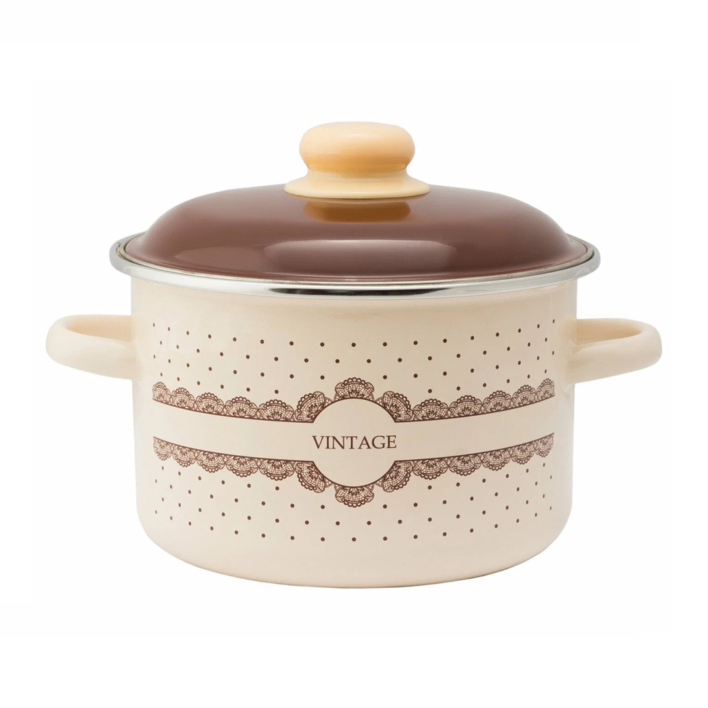 Набор эмалированных кастрюль Стальэмаль №19 Vintage, бежевый, 2 л, 3 л, 5.5 л