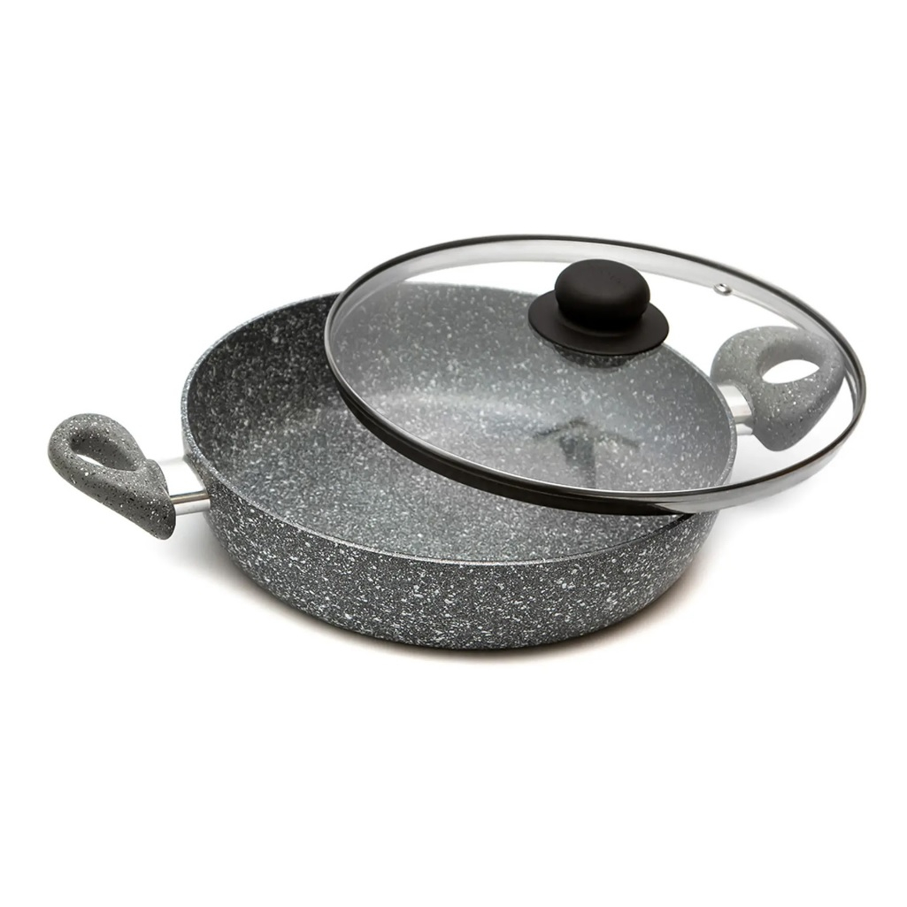 Жаровня Scovo Stone Pan ST-042, алюминий, антипригарное покрытие, со стеклянной крышкой, 28 см