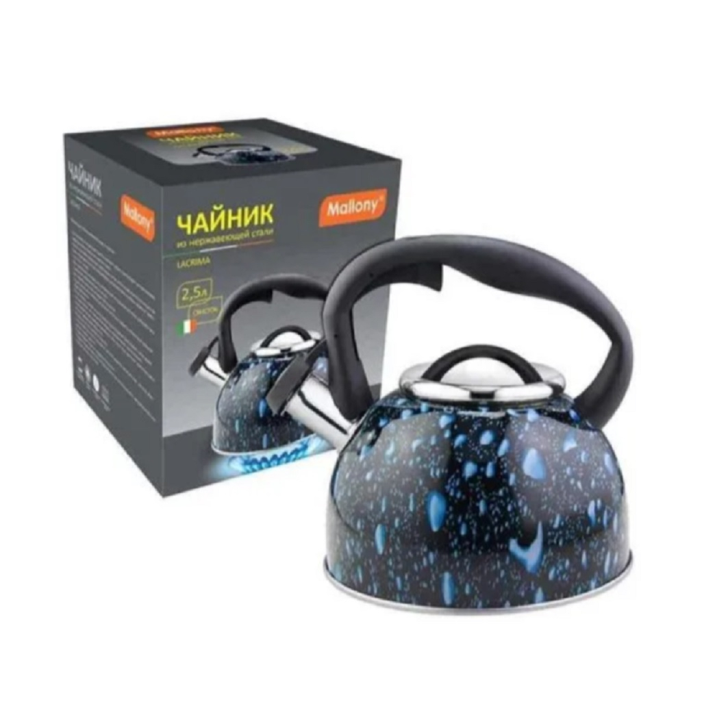Чайник со свистком Mallony Lacrima 003979, нержавеющая сталь, черный, 2.5 л