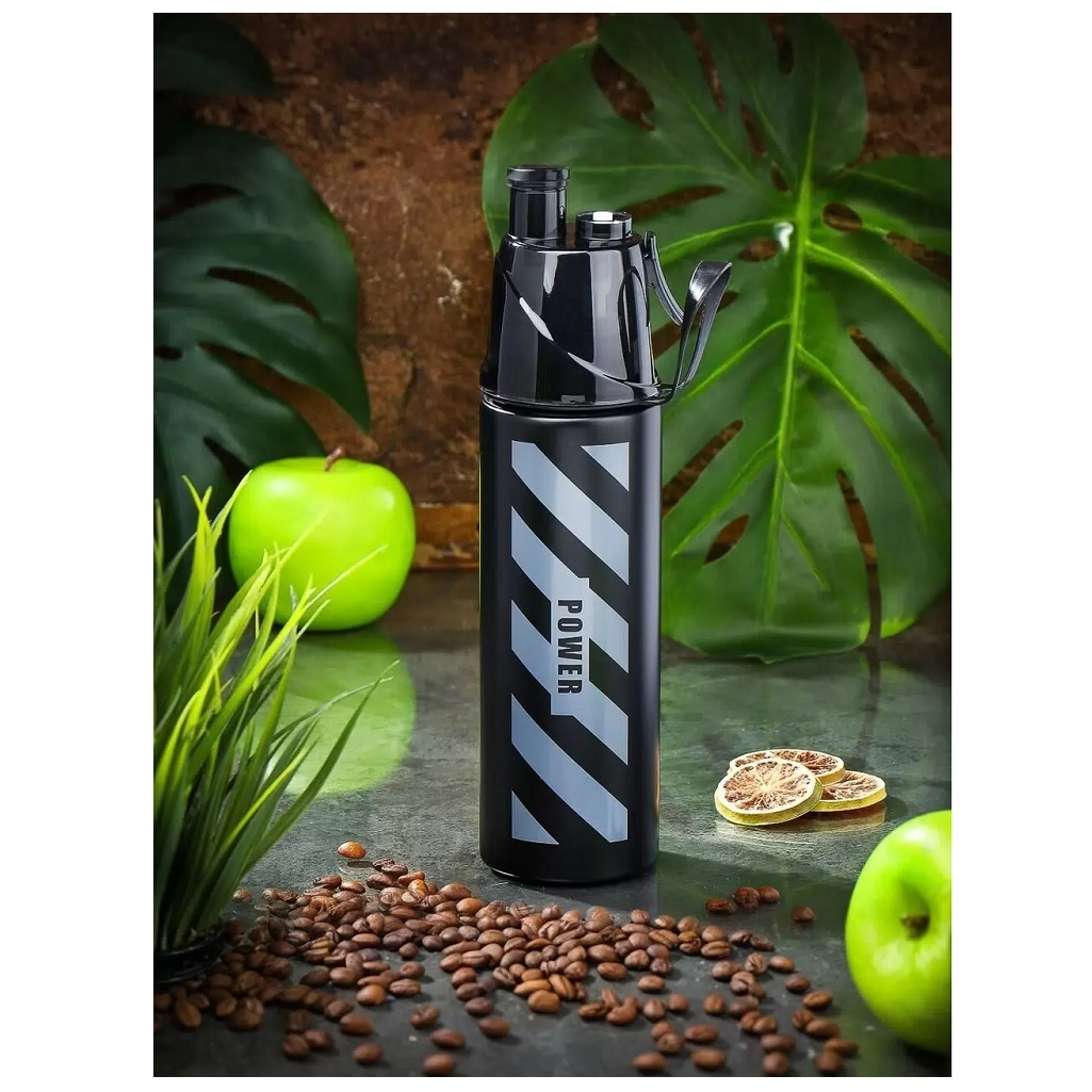 Термобутылка для воды Daniks 435636, нержавеющая сталь, с распылителем, черный, 0.5 л