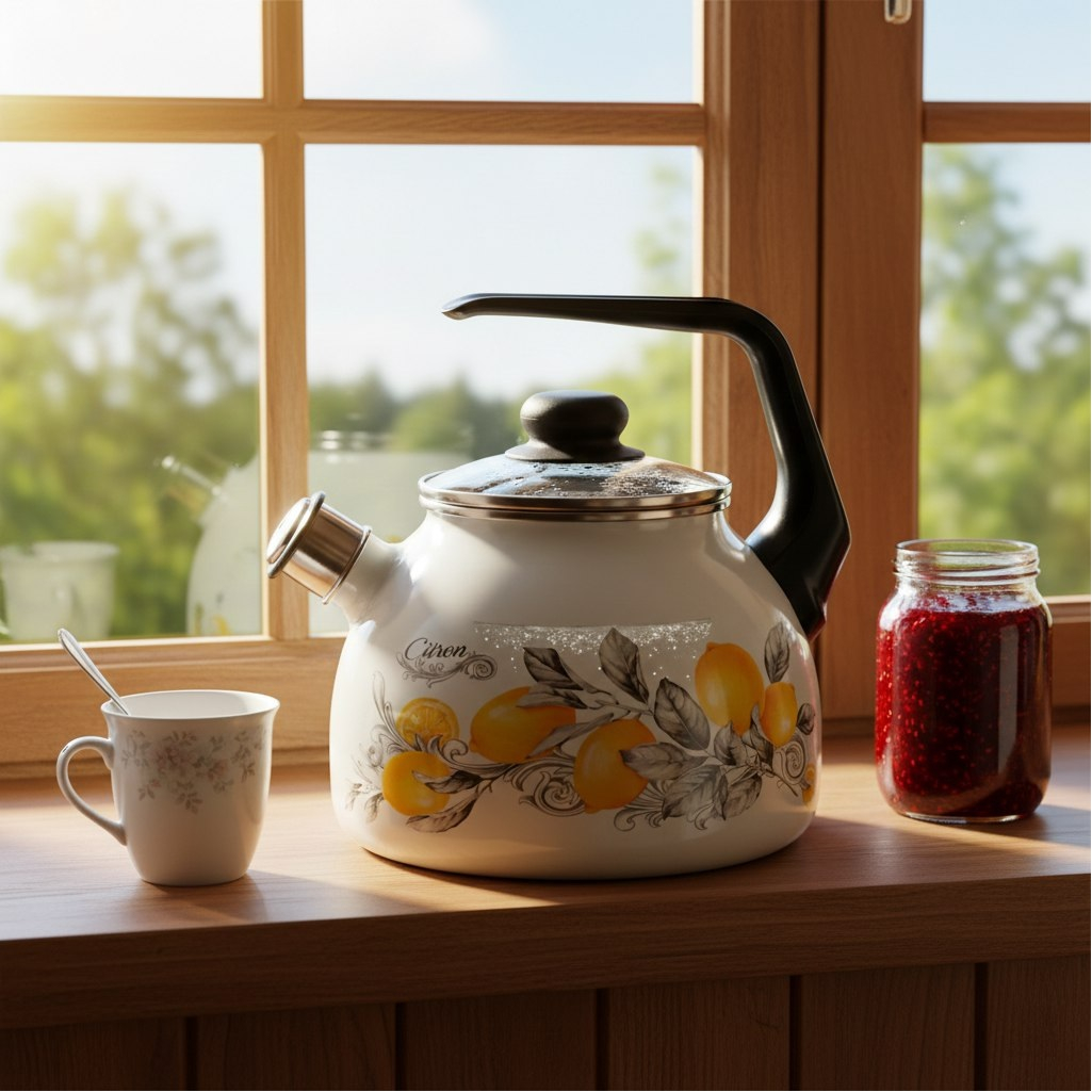 Чайник эмалированный Appetite Citron 4с209я, белый, со свистком, индукция, 3 л