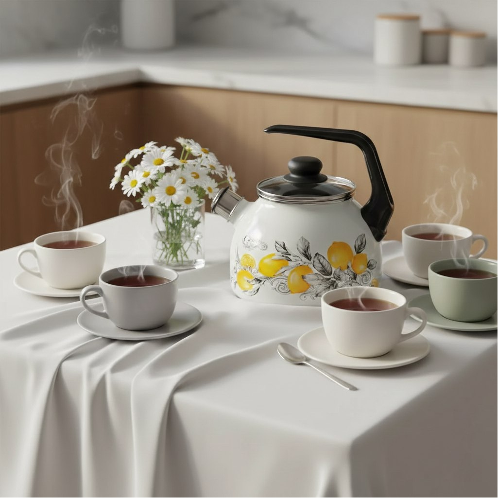 Чайник эмалированный Appetite Citron 4с209я, белый, со свистком, индукция, 3 л