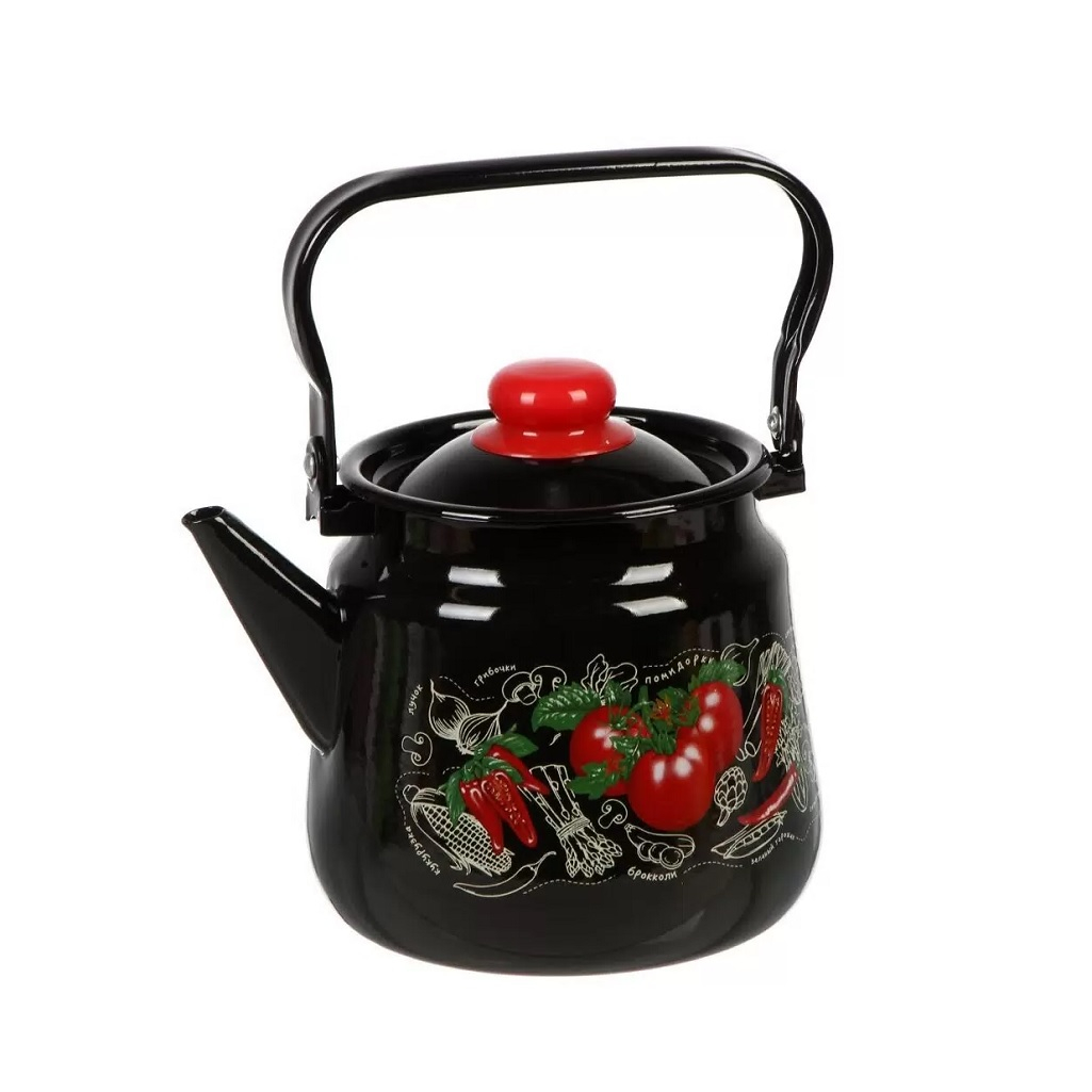 Чайник эмалированный СтальЭмаль Помидорки 1с26с, ручка консольная, индукция, 3.5 л