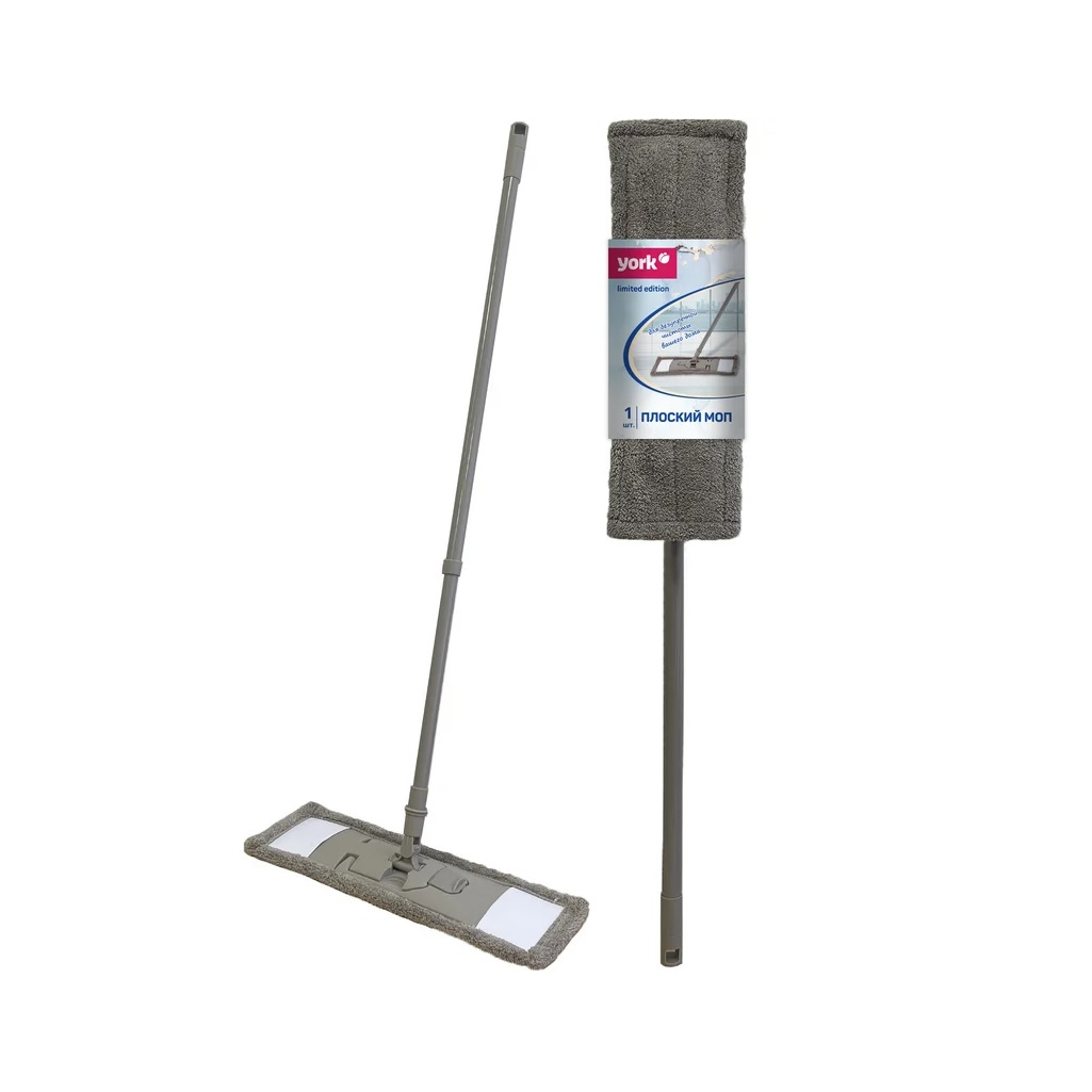 Швабра для пола York Классик Limited Edition 082260, плоская, телескопическая рукоятка, 1200 мм, цвет серый