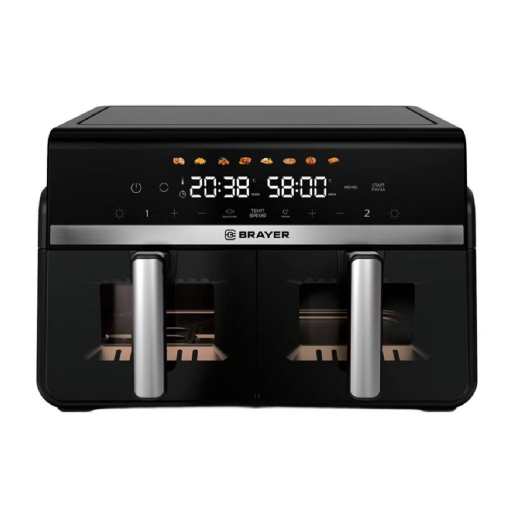 Аэрогриль Brayer BR2050, съемная решетка, таймер, LCD-дисплей, 8 программ, 10 л, 2200 Вт