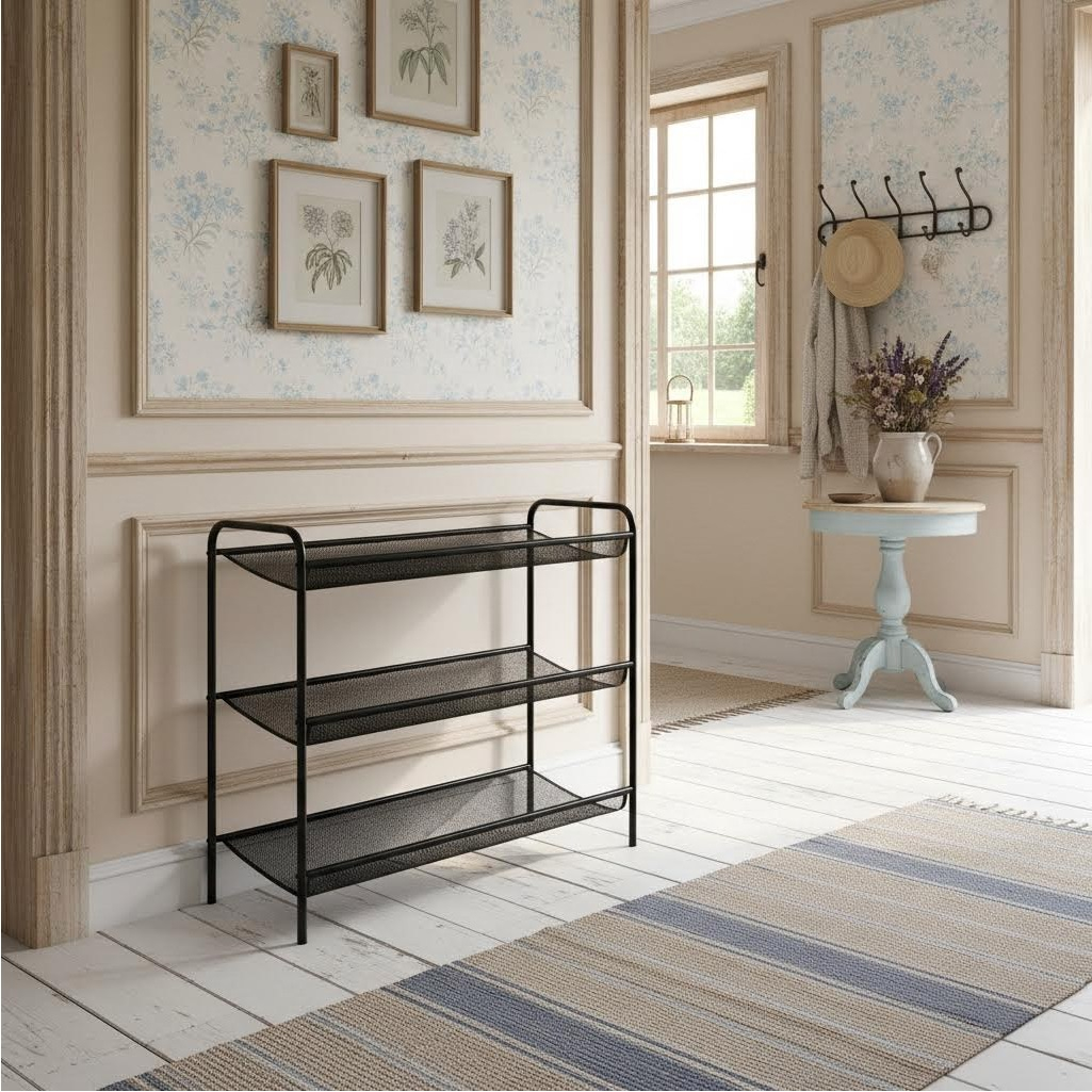 Подставка для обуви Зми Женева 23, металлическая, 3 полки, черный, 650х600х260 мм