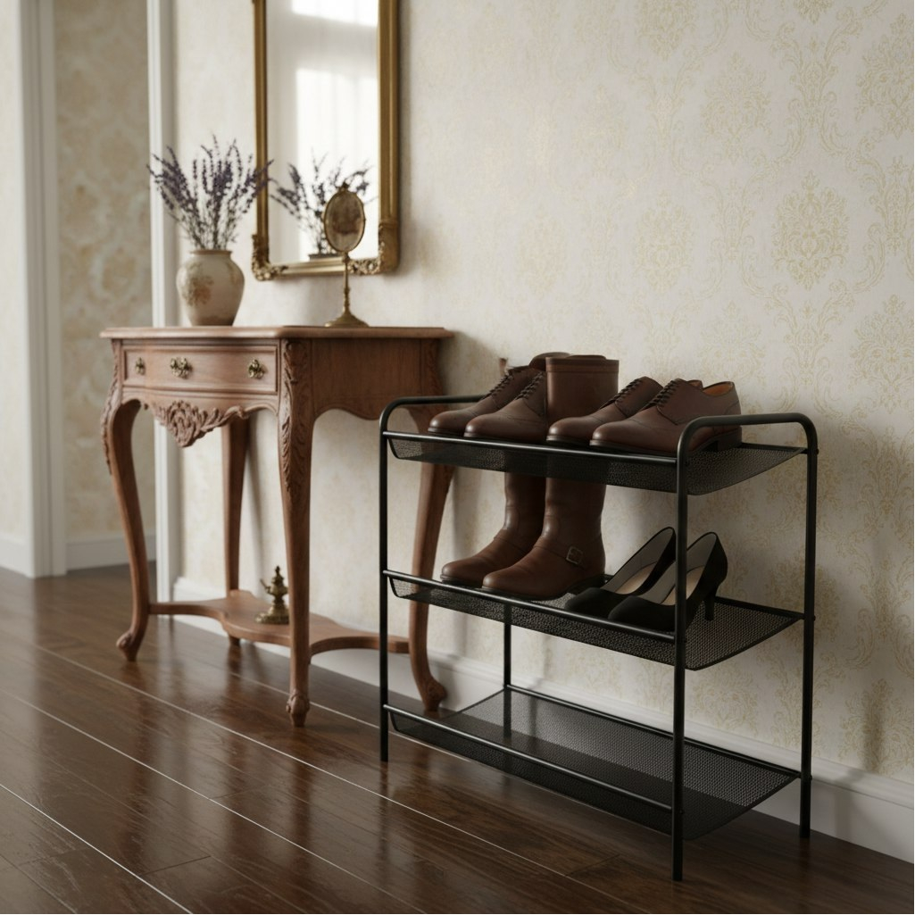 Подставка для обуви Зми Женева 23, металлическая, 3 полки, черный, 650х600х260 мм