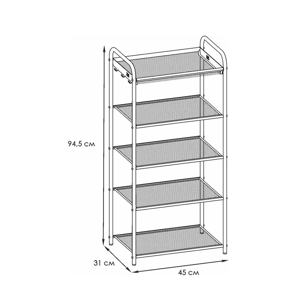Подставка для обуви ЗМИ Верона 15, ПДО В15МЕТ, 5 полок, цвет черный, 300х450х950 мм