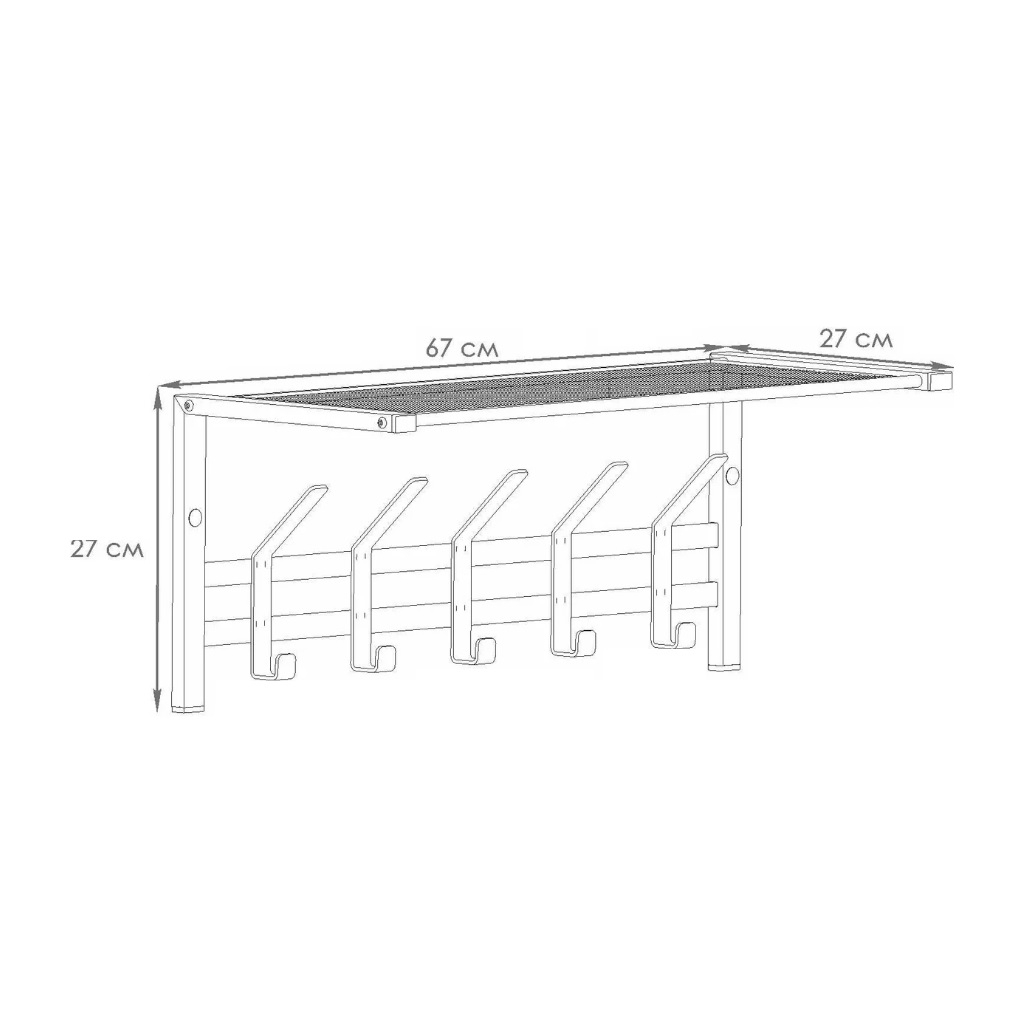 Вешалка настенная с полкой ЗМИ Торонто 21, ВСПТ21 Ч, 5 крючков, цвет чёрный, 270х270х670 мм