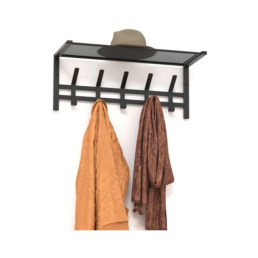 Вешалка настенная с полкой ЗМИ Торонто 21, ВСПТ21 Ч, 5 крючков, цвет чёрный, 270х270х670 мм