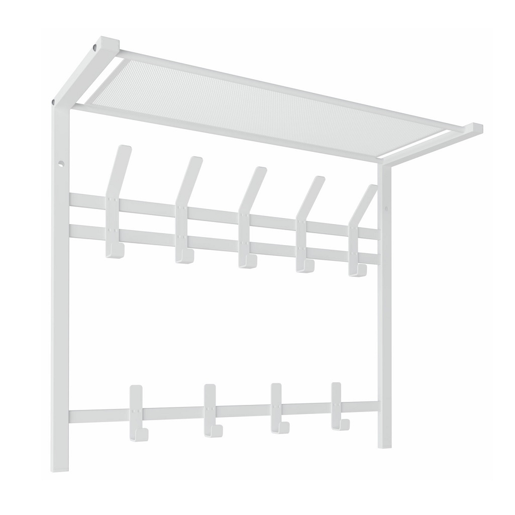 Вешалка настенная с полкой ЗМИ Торонто 22, ВСПТ22 Б, 9 крючков, белая, 270х585х670 мм